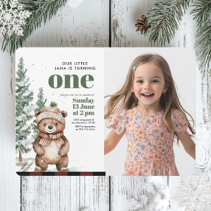 Whimsical Woodland Hjort Birthday Grönt Photo Inbjudningar