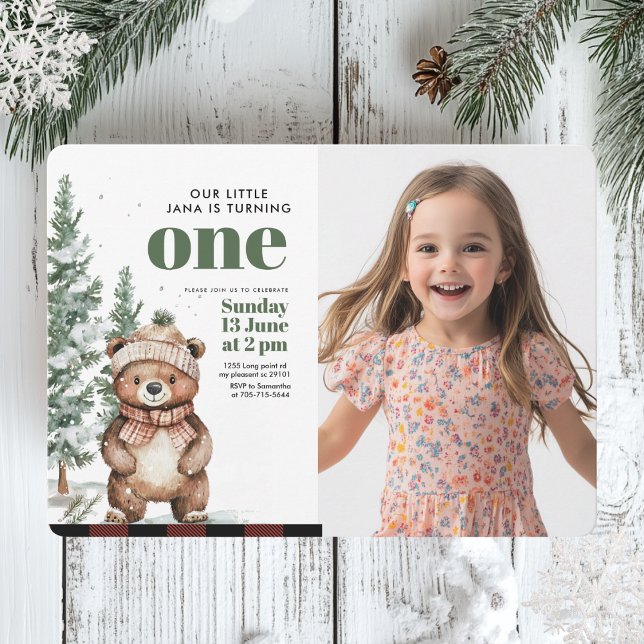 Whimsical Woodland Hjort Birthday Grönt Photo Inbjudningar (Skapare uppladdad)