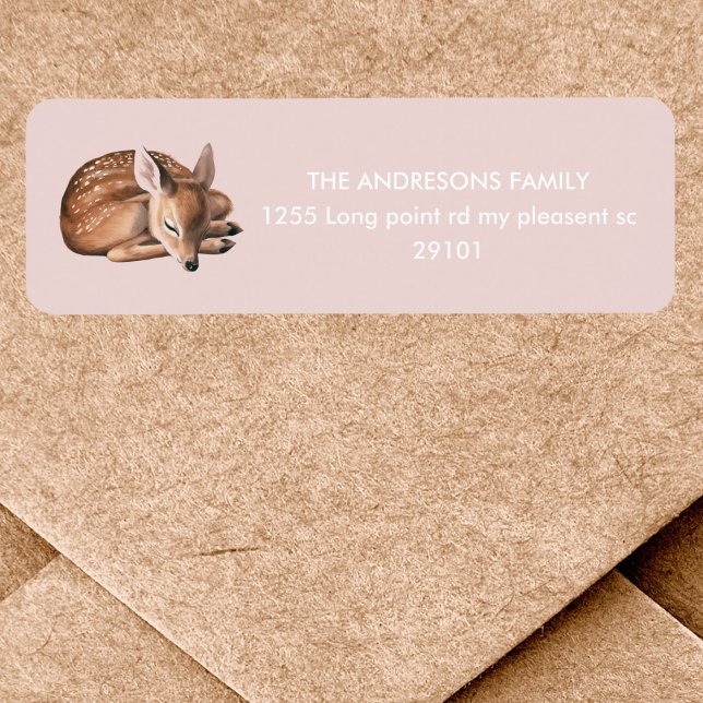 Whimsical Woodland Hjort Birthday Rosa Returadress Etikett (Skapare uppladdad)