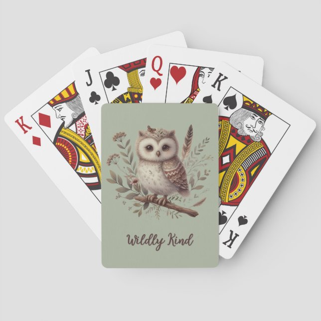 Whimsical Woodland Owl Botanical Illustration Casinokort (Baksidan)