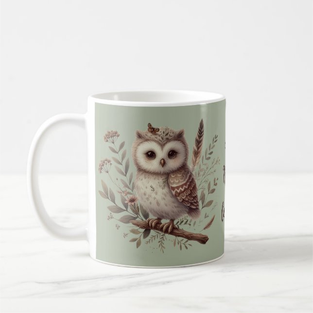 Whimsical Woodland Owl Botanical Illustration Kaffemugg (Vänster)