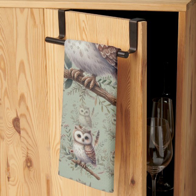 Whimsical Woodland Owl Botanical Illustration Kökshandduk (Thirds Fold)