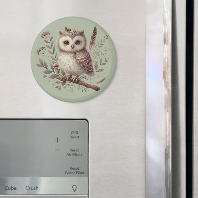 Whimsical Woodland Owl Botanical Illustration Magnet (In Situ (Fridge))