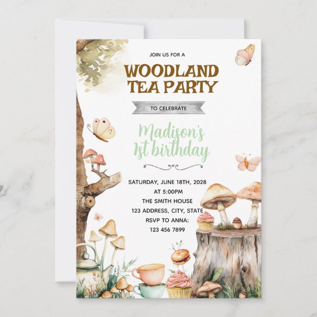 Whimsical Woodland Tea party invite Inbjudningar (Framsida)