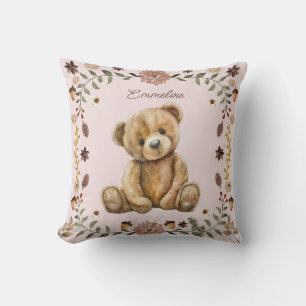 Whimsical Woodland Teddy BearBlush Rosa Nursery Kudde