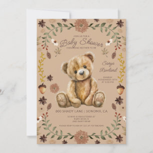 Whimsical Woodland Teddybjörn Babyshower Inbjudningar