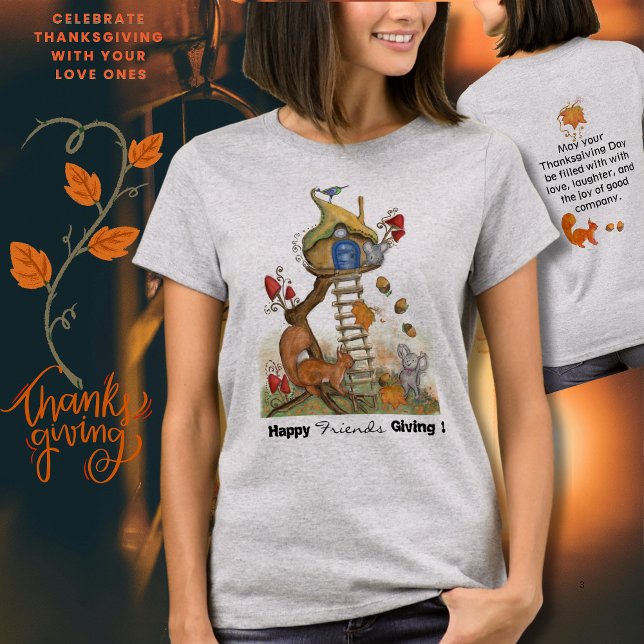 Whimsical Woodland Thanksgiving - ekorre & mus T Shirt (Whimsical Woodland Thanksgiving - Squirrel & Mouse T-Shirt)