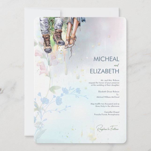 Whimsical Woodland Wildbloms Meadow-skript Inbjudningar (Framsida)