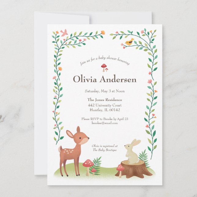 Whimsical Woodlands Baby Shower-inbjudan Inbjudningar (Framsida)