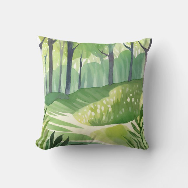 Whimsical Woods | Skogsvattenfärglandskap Kudde (Framsida)