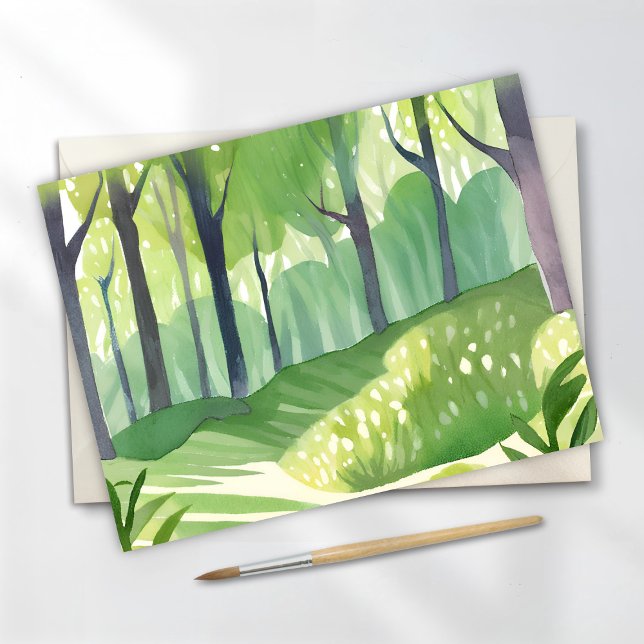 Whimsical Woods | Skogsvattenfärglandskap Vykort (Skapare uppladdad)