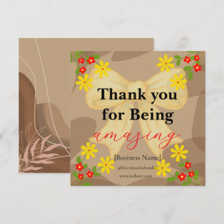 Whimsical Yellow Bow & Red Floral Thank You Card Tack Kort