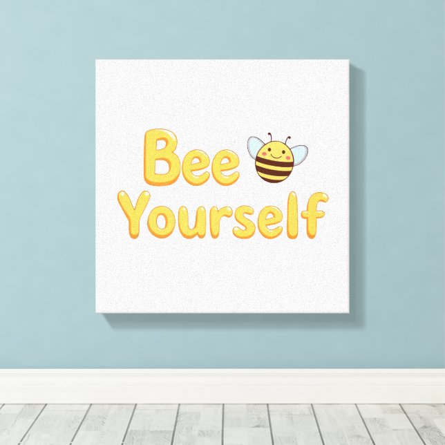 Whimsical Yellow Bumblebee and Quote Canvastryck (Insitu (trägolv))