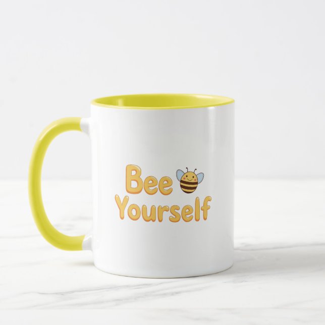 Whimsical Yellow Bumblebee and Quote Mugg (Vänster)