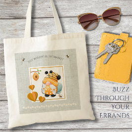 Whimsical Yellow Gnome Honey Bee Market Tote Bag Tygkasse