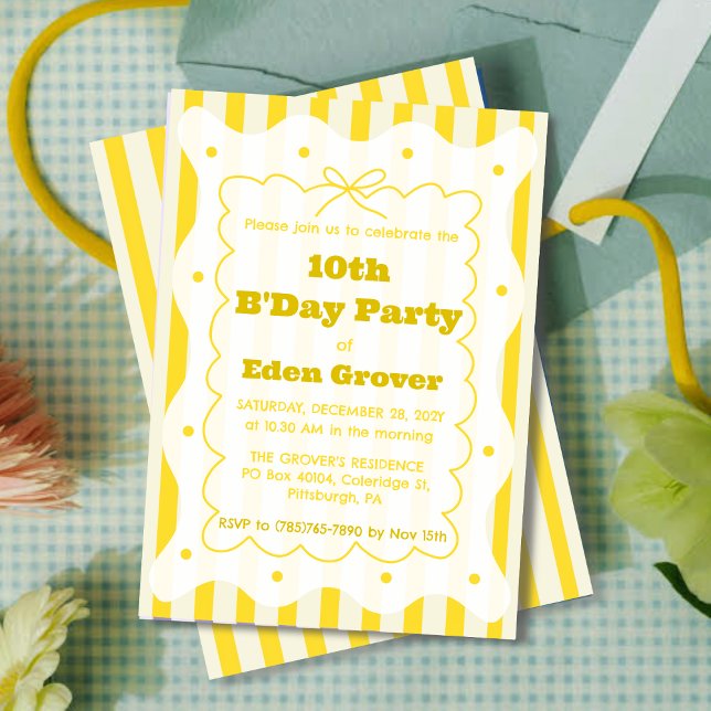 Whimsical Yellow Stripes Birthday Invitation Inbjudningar (Skapare uppladdad)