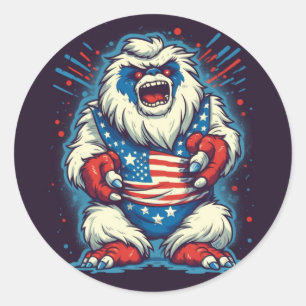 Whimsical Yeti Patriotic Sticker Runt Klistermärke