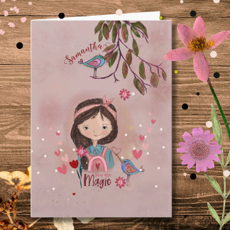 Whimsical You Are Magic - Flickas & Fåglars Födels Kort