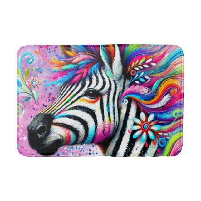 Whimsical Zebra Blommigt Rosa Teal Grönt Daisy Badrumsmatta (Framsidan)