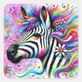 Whimsical Zebra Blommigt Rosa Teal Grönt Daisy Fyrkantigt Klistermärke
