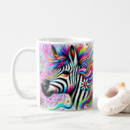Whimsical Zebra Blommigt Rosa Teal Grönt Daisy Kaffemugg
