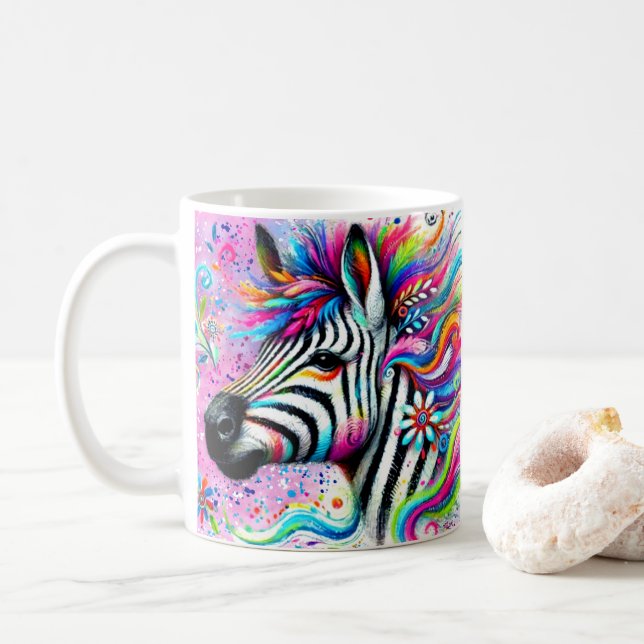 Whimsical Zebra Blommigt Rosa Teal Grönt Daisy Kaffemugg (Med munk)