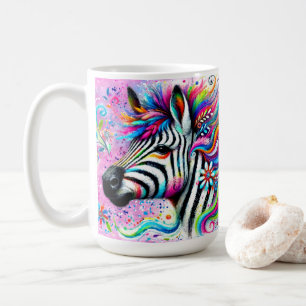 Whimsical Zebra Blommigt Rosa Teal Grönt Daisy Kaffemugg