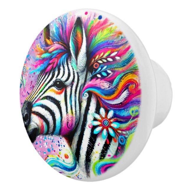 Whimsical Zebra Blommigt Rosa Teal Grönt Daisy Knopp (Höger)