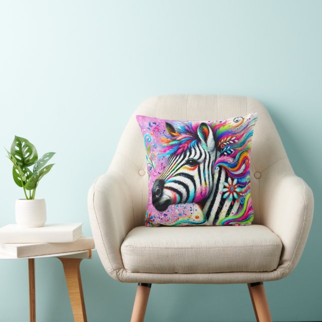 Whimsical Zebra Blommigt Rosa Teal Grönt Daisy Kudde (Stol)