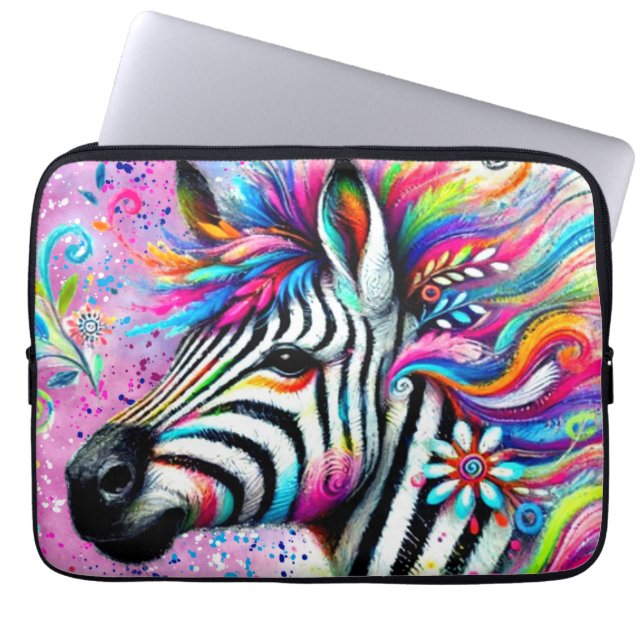 Whimsical Zebra Blommigt Rosa Teal Grönt Daisy Laptop Fodral (Framsidan)