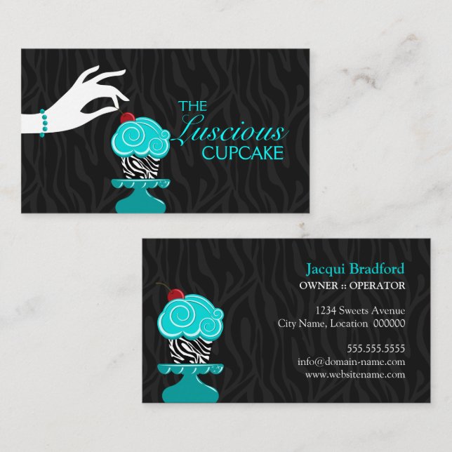 Whimsical Zebra Cupcake Bakery Visitkort (Fram/baksida)