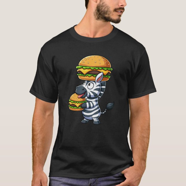 Whimsical Zebra Hamburger Fast Food Cheeseburger T Shirt (Framsida)