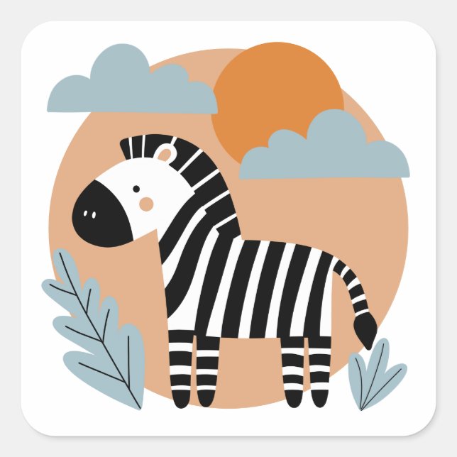 Whimsical Zebra Scandinavian Influenced Fyrkantigt Klistermärke (Framsida)