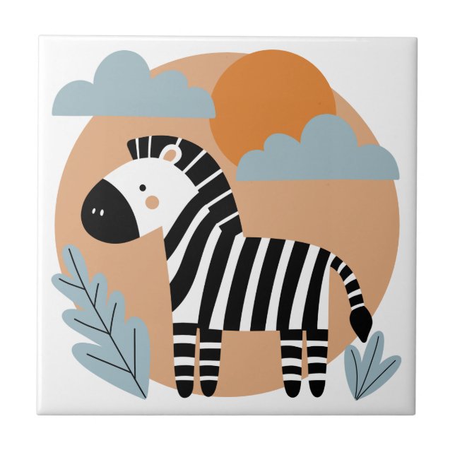 Whimsical Zebra Scandinavian Influenced Kakelplatta (Framsidan)