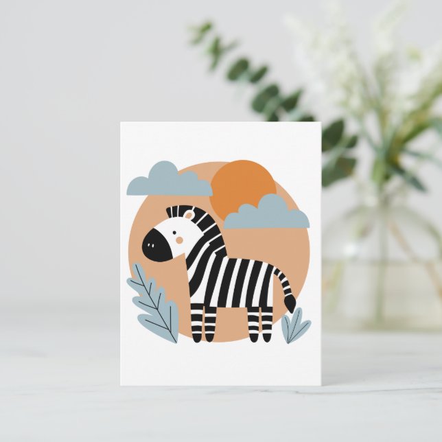 Whimsical Zebra Scandinavian Influenced Vykort (Stående Fram)
