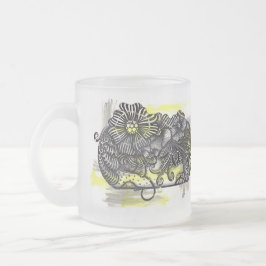 Whimsical Zen Doodle Monokroma Blommor Gul Acc Frostad Glasmugg