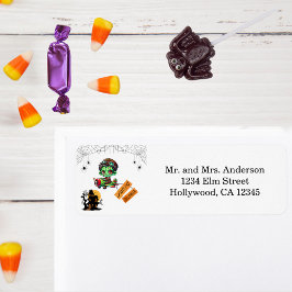 Whimsical Zombie Pilot Airplane Kids Halloween Returadress Etikett