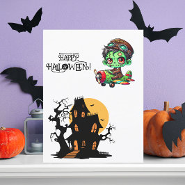 Whimsical Zombie Pilot Airplane Kids Halloween Vykort