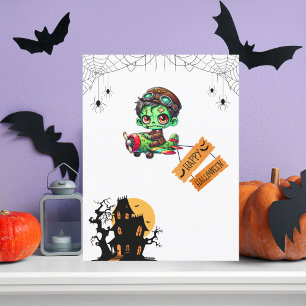 Whimsical Zombie Pilot Airplane Kids Halloween Vykort