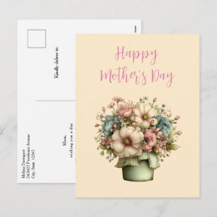 Whimsicala blommor i en kruka på mors dag helg vykort