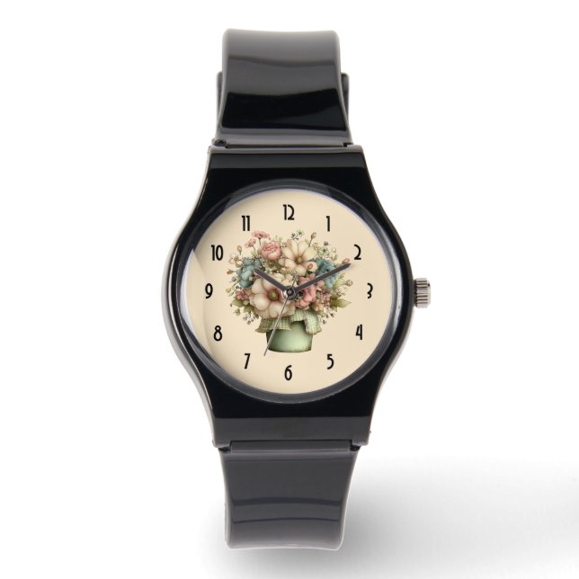 Whimsicala blommor i en kruka Söt Armbandsur (Framsida)