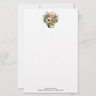 Whimsicala blommor i en kruka Söt Brevpapper
