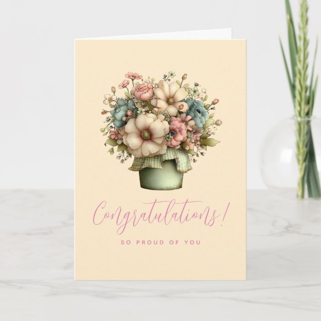 Whimsicala blommor i en kruka Söt examen Kort (Framsida)