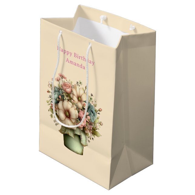 Whimsicala blommor i en kruka Söt födelsedag (Baksidan Vinklad)