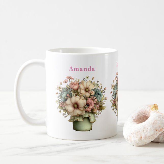 Whimsicala blommor i en kruka Söt Kaffemugg (Med munk)