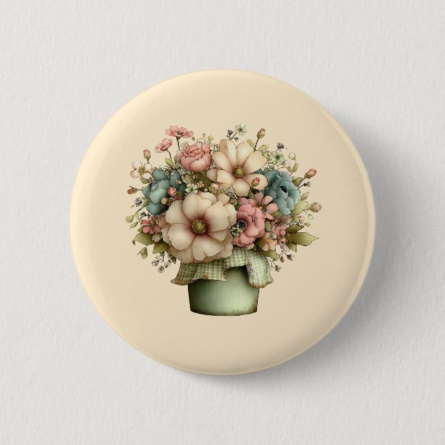 Whimsicala blommor i en kruka Söt Knapp (Framsida)