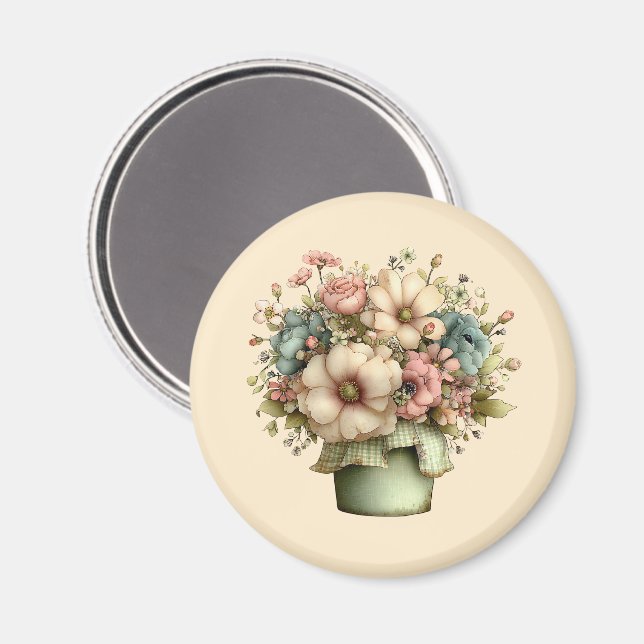Whimsicala blommor i en kruka Söt Magnet (Front/Back)