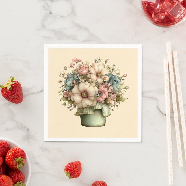 Whimsicala blommor i en kruka Söt Pappersservett (Insitu)