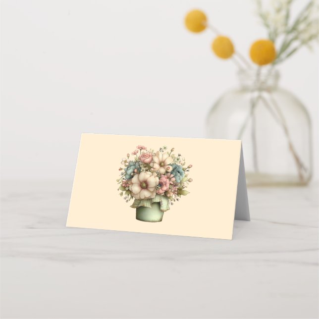Whimsicala blommor i en kruka Söt Placeringskort (Framsida)