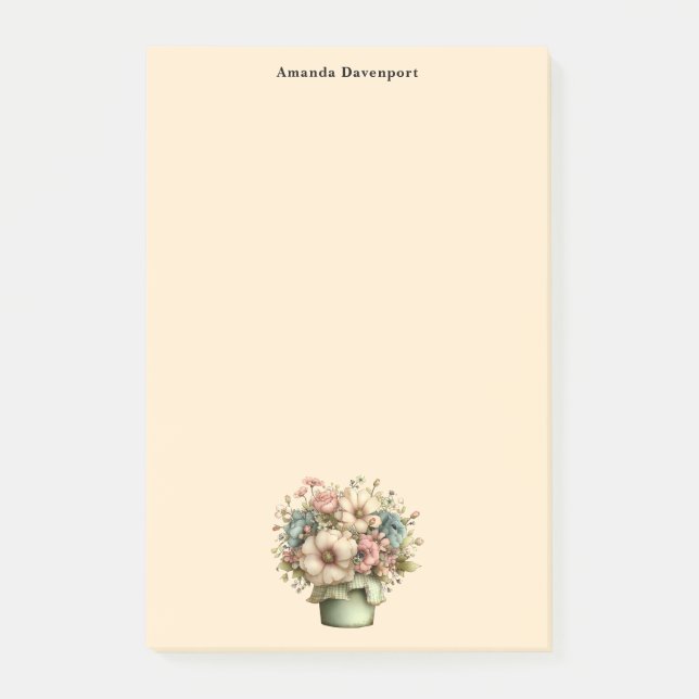 Whimsicala blommor i en kruka Söt Post-it Block (Framsida)